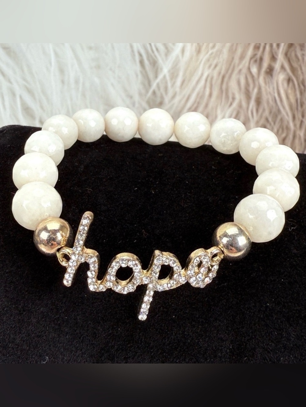 Inspirational “Hope” with Cream Beads stretch bracelet